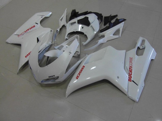 Carenados Moto Ducati 848 1098 1198 07-14 - Blanco Perla con Rojo Calcomanías