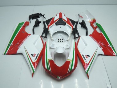 Carenados Moto Ducati 848 1098 1198 07-14 - Blanco & Rojo con Verde Raya