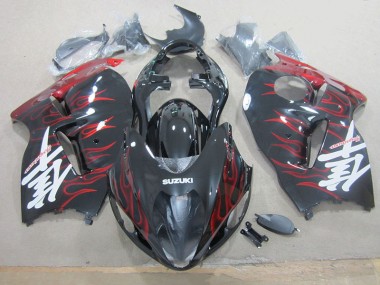 Plástica Moto GSXR 1300 Hayabusa 96-07 - Negro Rojo Llama